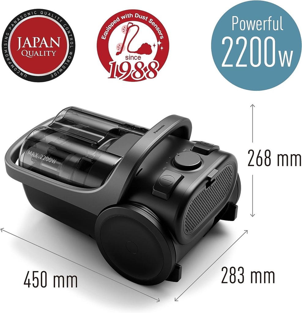 مكنسة كهربائية باناسونيك، 2200 وات، باجليس، أسود × سيلفر - MC-CL609H - 5