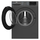 Beko WFST107XA washing machine — front view with door open | 10 kg, 1400 RPM, Dark Grey — غسالة بيكو WFST107XA — منظر أمامي والباب مفتوح | 10 كيلو، 1400 لفة، رمادي غامق