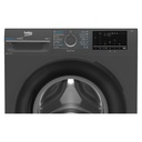 Beko WFST107XA washing machine — drum and control panel close-up | 10 kg, 1400 RPM, Dark Grey — غسالة بيكو WFST107XA — لقطة قريبة للحلة ولوحة التحكم | 10 كيلو، 1400 لفة، رمادي غامق