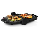 Bosch TCG3323 contact grill — opened flat, grilling vegetables | 2000 W, 310 × 220 mm, Black — شواية بوش TCG3323 — مفتوحة مسطحة وبتشوي خضار | 2000 وات، 310 × 220 مم، أسود