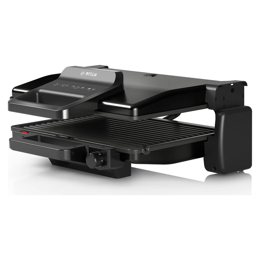 Bosch TCG3323 contact grill — plates removed for cleaning | 2000 W, 310 × 220 mm, Black — شواية بوش TCG3323 — الألواح مفكوكة للتنظيف | 2000 وات، 310 × 220 مم، أسود
