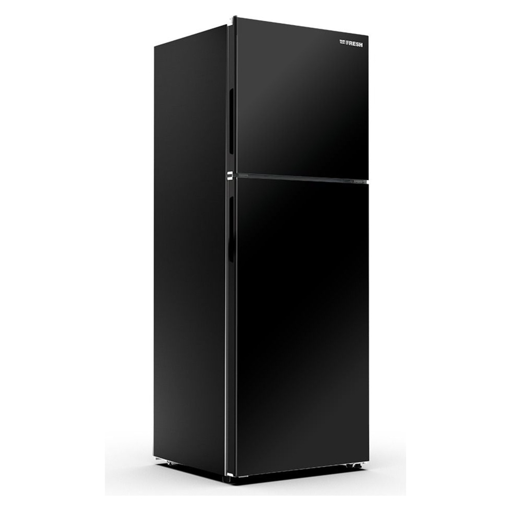 Fresh FNT-LS540 YIBM refrigerator — angled side view | 426 L, No Frost, Black Mirror — ثلاجة فريش FNT-LS540 YIBM — منظر جانبي مائل | 426 لتر، نو فروست، أسود مرايا