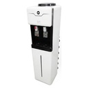 Fresh FW-17VFWMOD water dispenser — angled side view | 2 taps, hot and cold, White — مبرد مياه فريش FW-17VFWMOD — منظر جانبي مائل | 2 حنفية، ساخن وبارد، أبيض