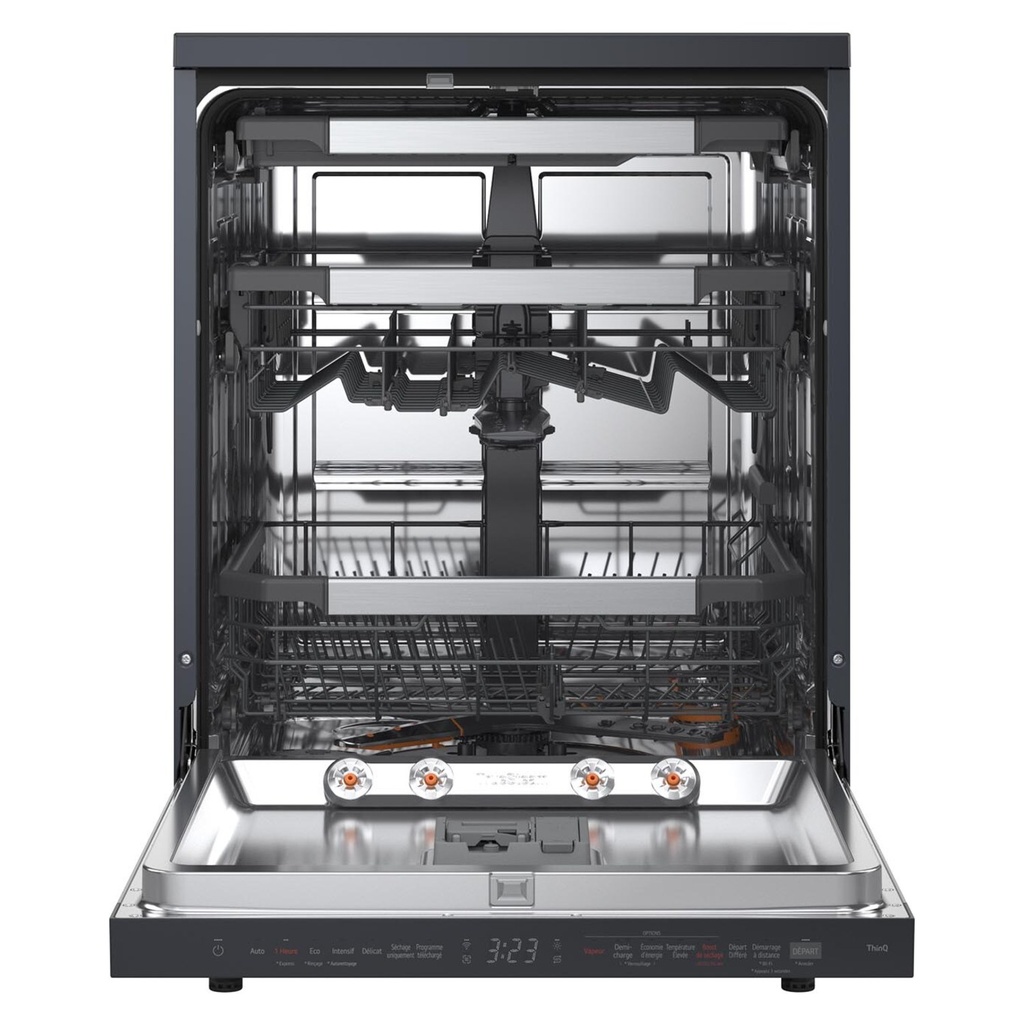 غسالة أطباق ال جي DFC287HMS — منظر أمامي مفتوح، أرفف EasyRack Plus | سعة 14 فرد