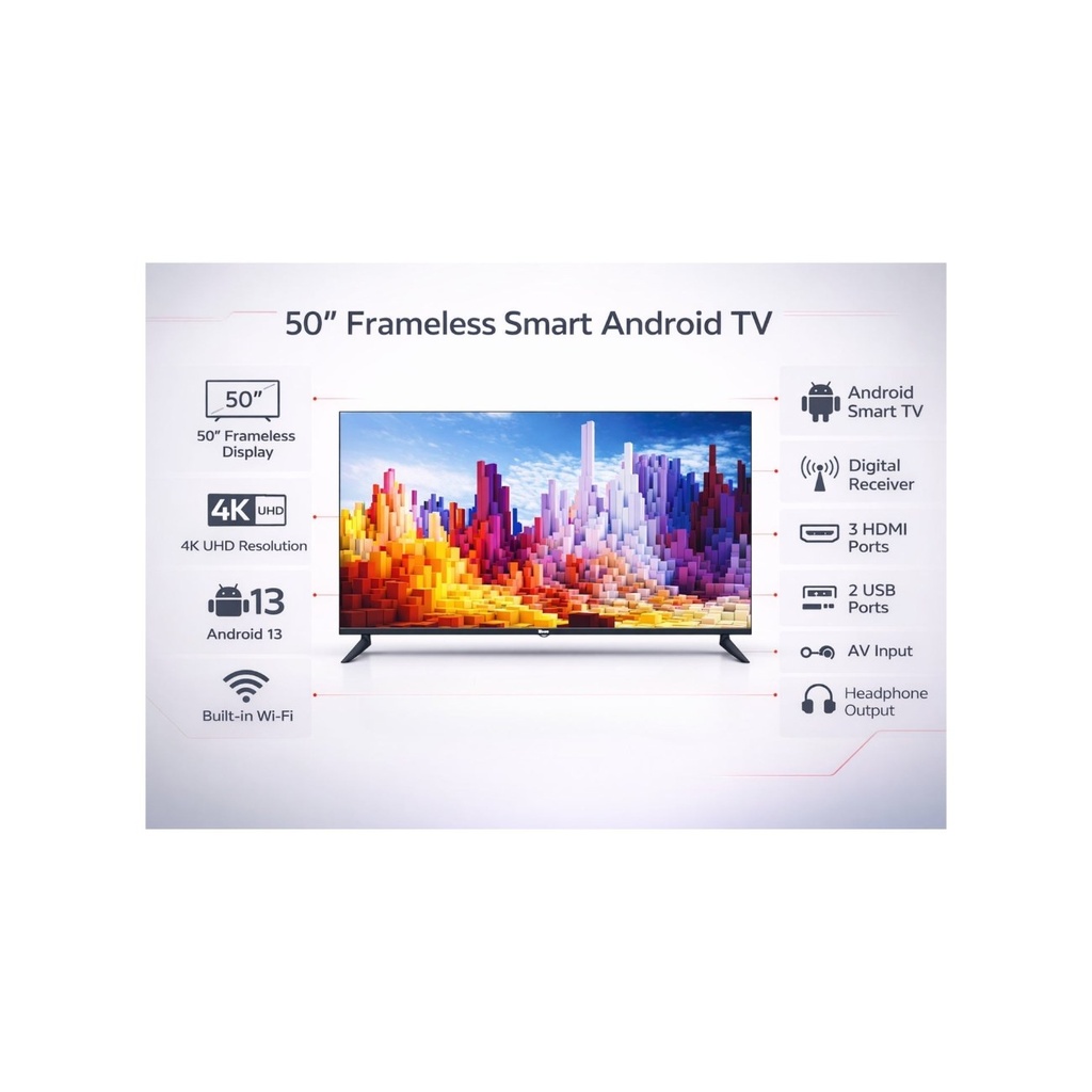 شاشة هوهو HS5006SFL — أبرز المواصفات | 4K UHD، أندرويد، ريسيفر مدمج، واي فاي