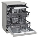 LG DFC435FP dishwasher — angled view, racks pulled out | 14 place settings | غسالة أطباق ال جي DFC435FP — منظر بزاوية والأرفف مسحوبة | سعة 14 فرد