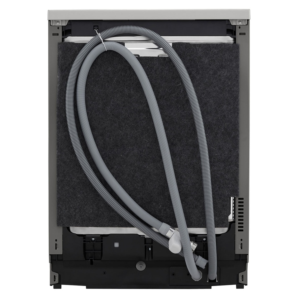 LG DFC435FP dishwasher — rear view, inlet and drain hoses | Aqua-Stop | غسالة أطباق ال جي DFC435FP — من الخلف مع خراطيم المياه والصرف | Aqua-Stop