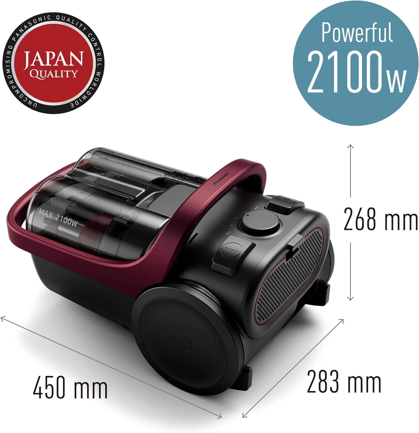 مكنسة كهربائية باناسونيك، 2100 وات، باجليس، أسود × أحمر - MC-CL607R 3