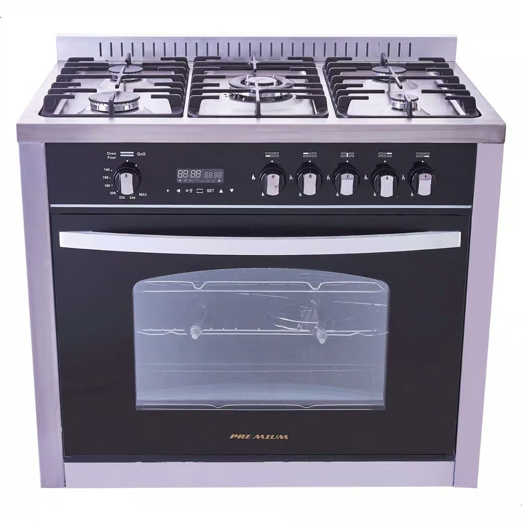 بوتاجاز يونيون اير بريميم، 90 × 60 سم، 5 شعلة، أمان كامل، جراند، استانلس × أسود - PRM6090SS-1GC-511-IDSP-GO-2W 2