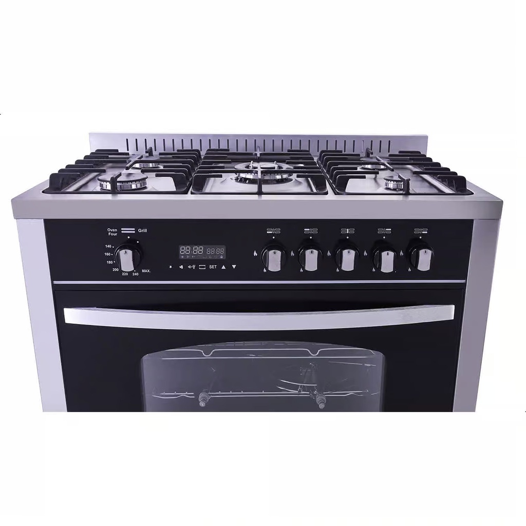 بوتاجاز يونيون اير بريميم، 90 × 60 سم، 5 شعلة، أمان كامل، جراند، استانلس × أسود - PRM6090SS-1GC-511-IDSP-GO-2W 4
