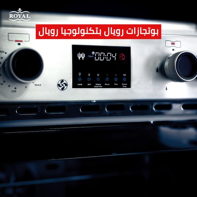 بوتاجاز رويال جاز، 90 × 60 سم، 5 شعلة، مروحة، حوامل زهر، أمان كامل، ديجيتال، استانلس استيل - ماستر شيف برو 4