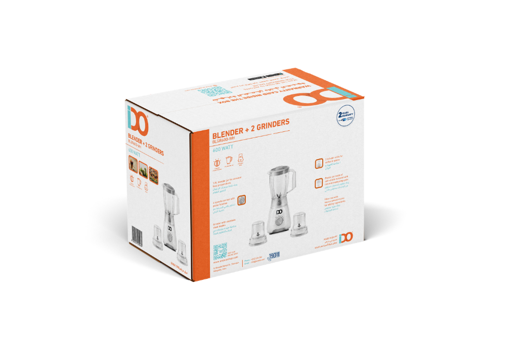 خلاط كهربائي ايدو، 600 وات، مطحنتين، أبيض - BLGR600-WH 5