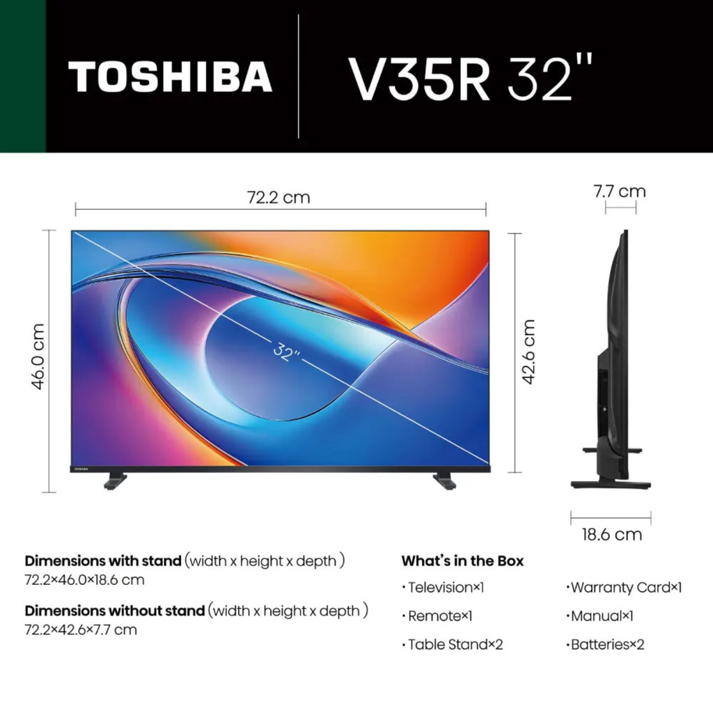 شاشة تليفزيون توشيبا، 32 بوصة، فريمليس، HD، سمارت، ريسيفر داخلي - 32V35RP - 2