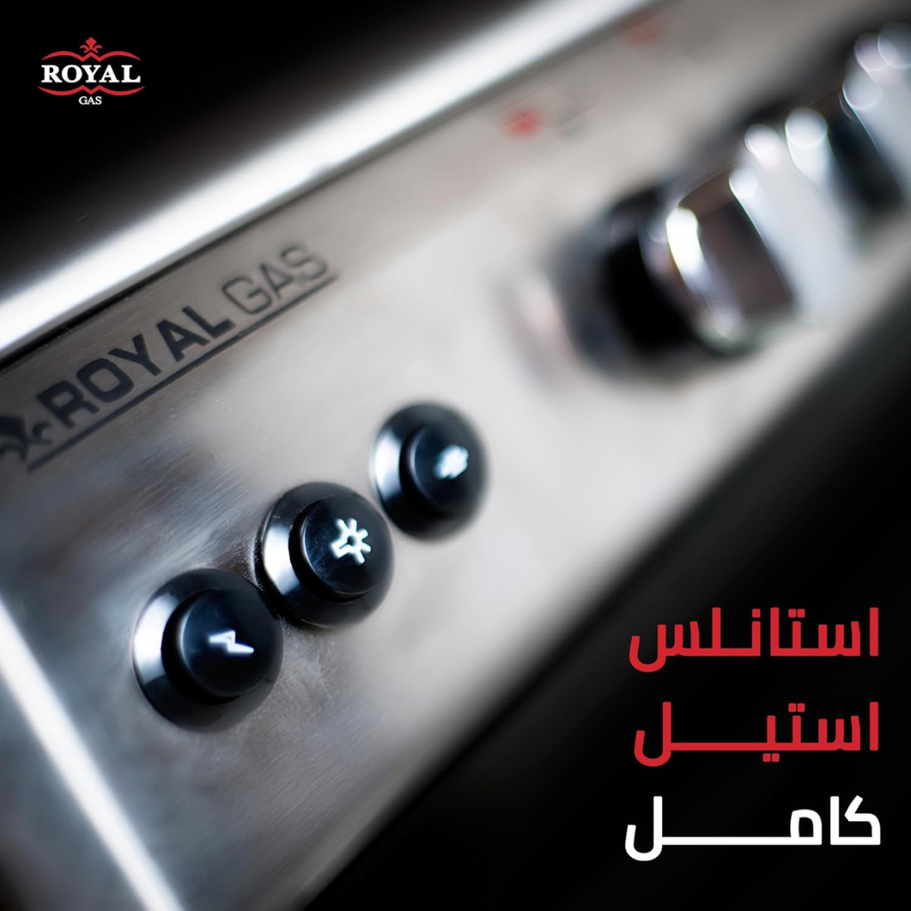 بوتاجاز رويال جاز، 90 × 60 سم، 5 شعلة، مروحة، حوامل زهر، أمان كامل، ديجيتال، استانلس استيل - لازورد - 2