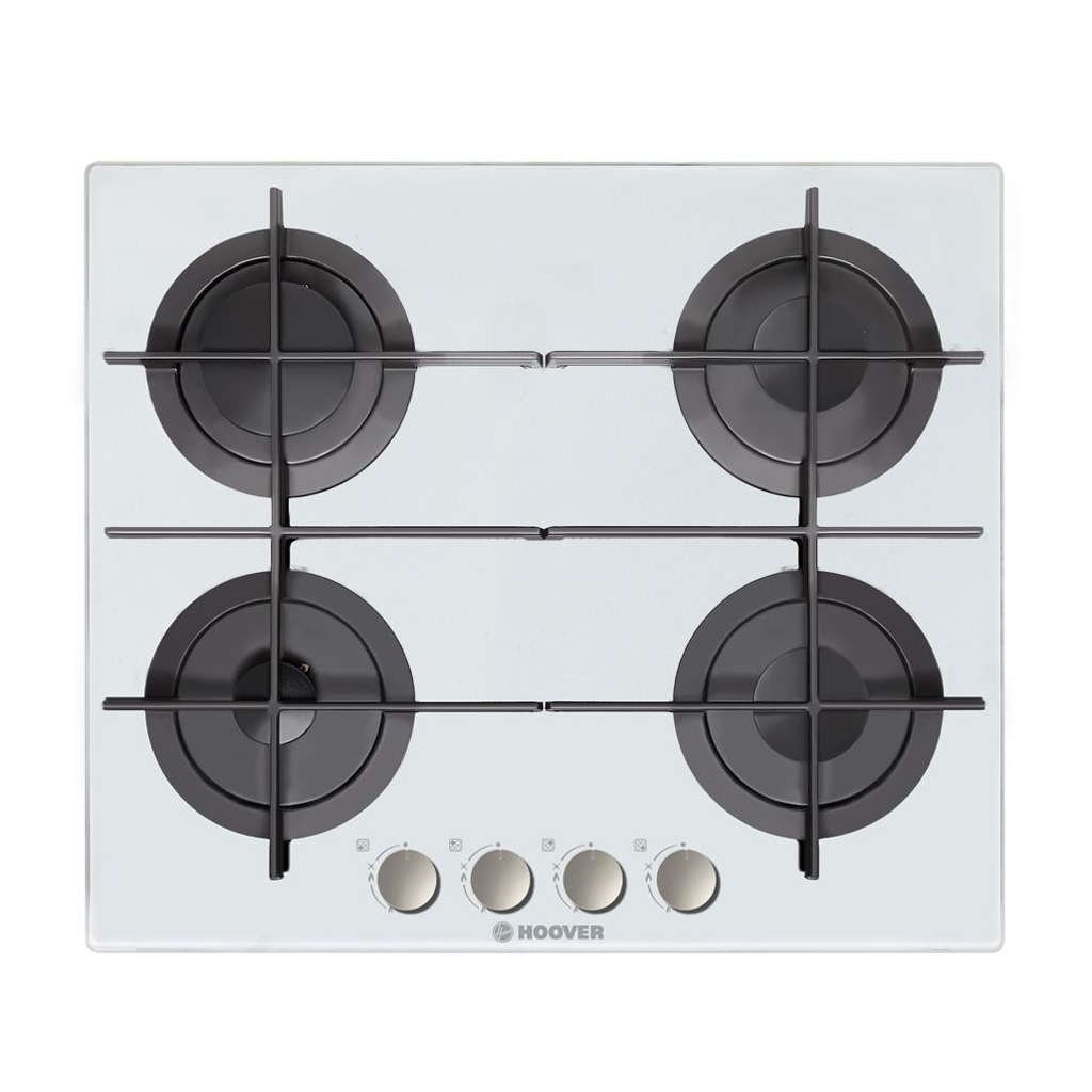 Built-in Gas Hob Hoover, 60 × 60 cm, 4 Burners, Black Glass, White - HGV64SMTCGW