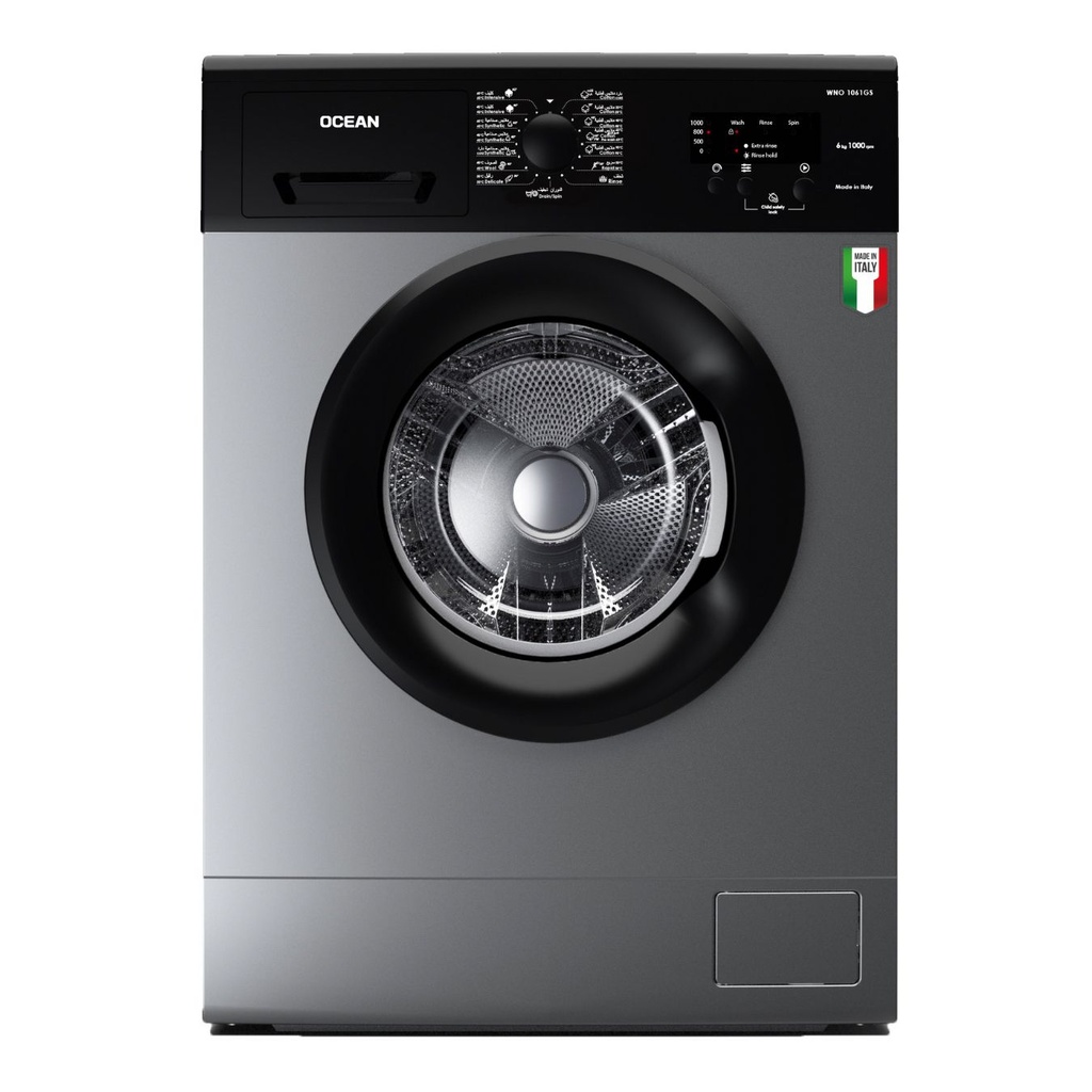 Automatic Washing Machine Ocean, Front Load, 6kg, Italian, 1000rpm, Digital, Silver - WNO1061GS