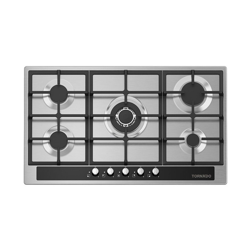 Built-in Gas Hob Tornado, 90 × 60 cm, 5 Burners, Stainless × Black - GHV-M90CSU-BK