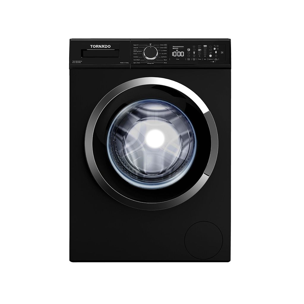 Automatic Washing Machine Tornado, Front Load, 8kg, 1200rpm, Digital, Black - TWV-FN812BKOA