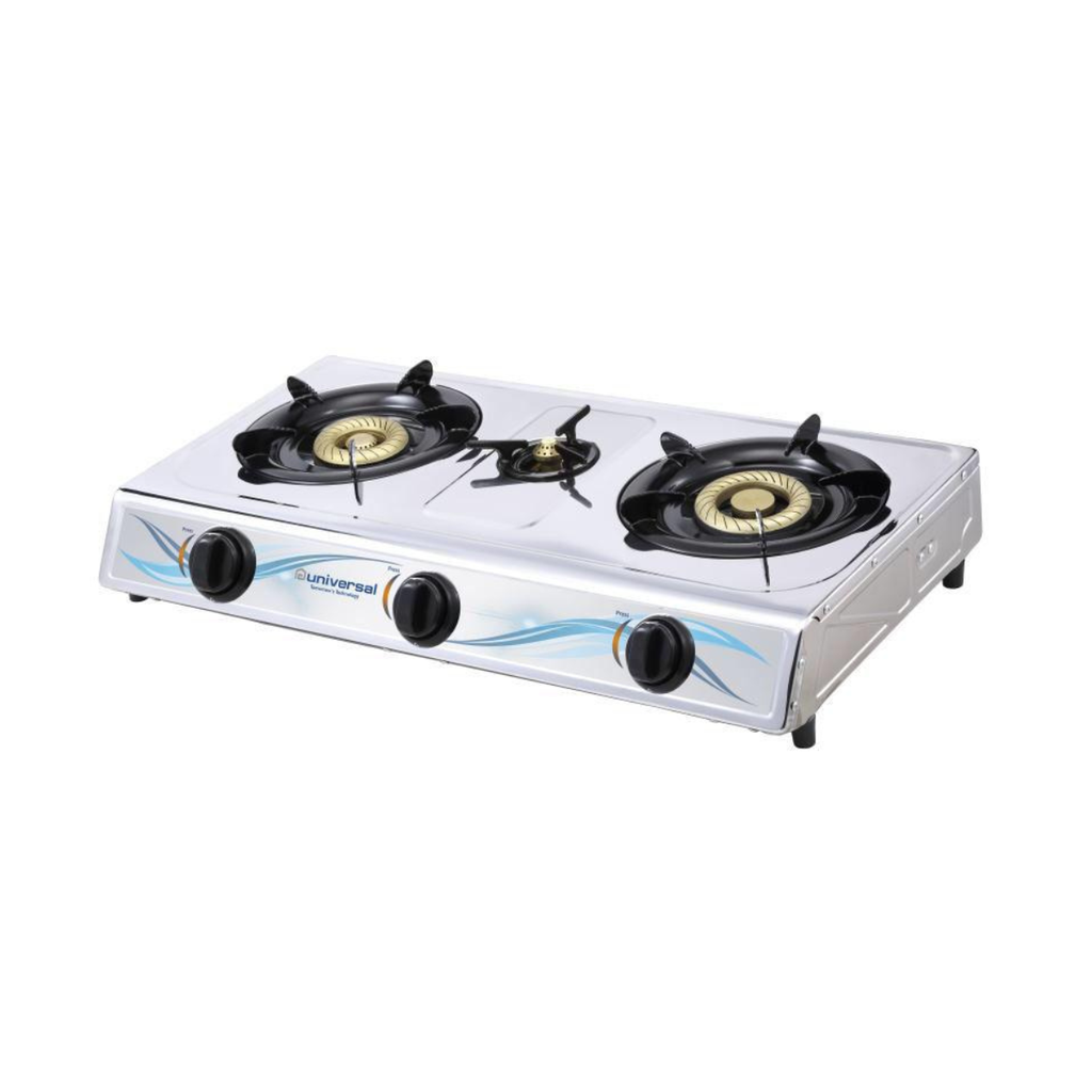 Flat Top Cooker Universal, 3 Burners, Auto Ignition, Stainless Steel - Spark