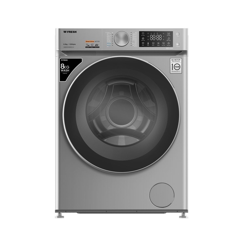 Automatic Washing Machine Fresh, Front Load, 8kg, 1200rpm, Digital, Inverter, Silver - W8DD1255G2-S