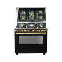 Freestanding Gas Cooker Technogaz, 60×90cm, 5 Burners, Fan, Brass Burners, Cast Iron Grates, Black × Gold - Super Mega