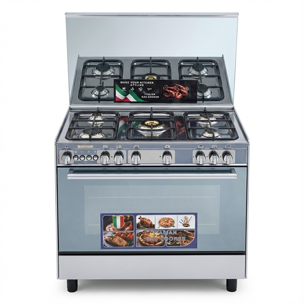 Freestanding Gas Cooker Technogaz, 60×90cm, 5 Burners, Fan, Brass Burners, Cast Iron Grates, Stainless Steel - Extra