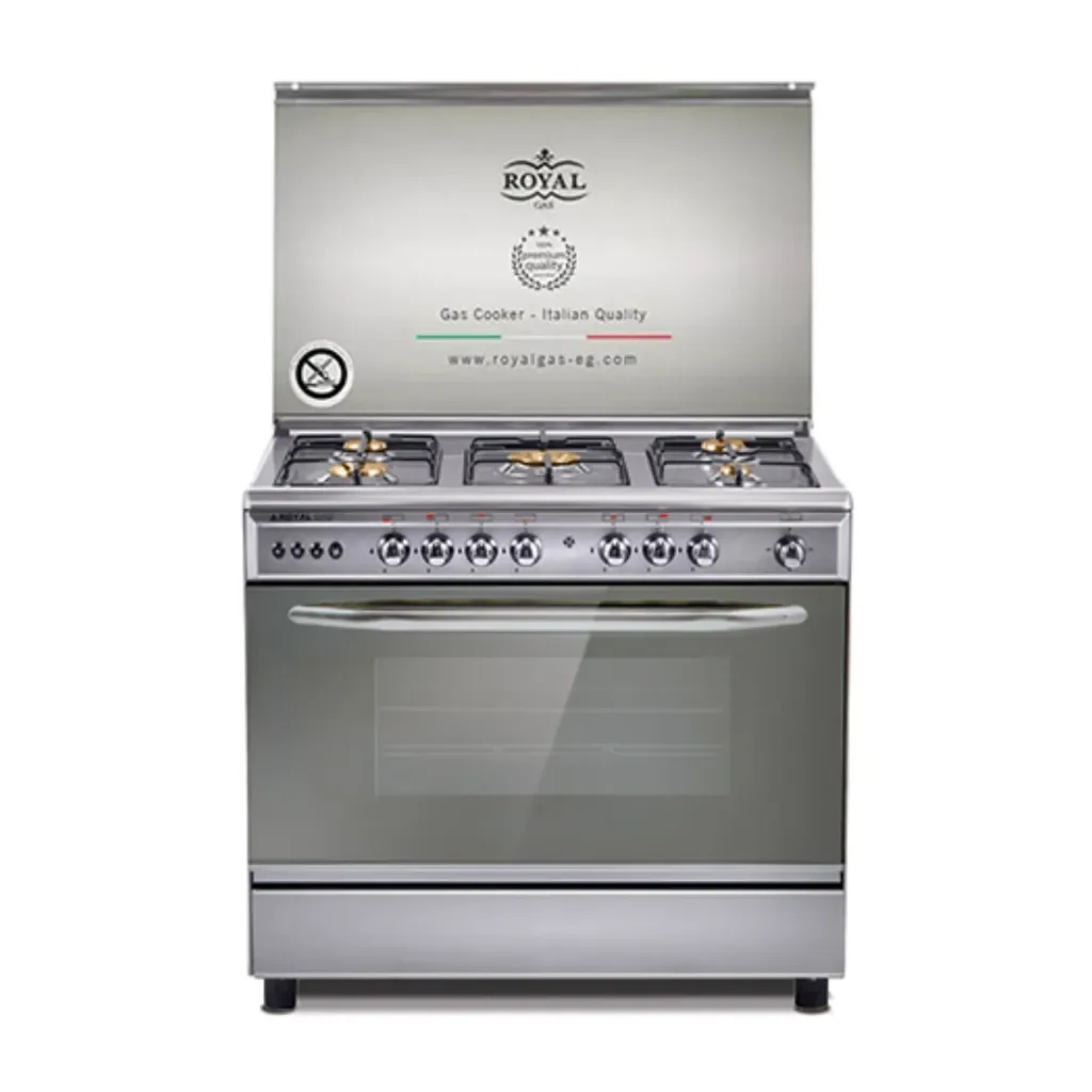 Freestanding Gas Cooker Royal Gas, 90×60cm, 5 Burners, Fan, Brass, Stainless Steel - Lite