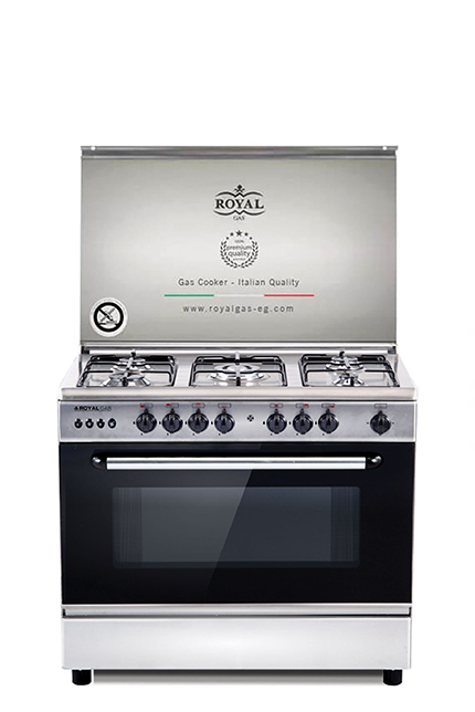 Freestanding Gas Cooker Royal Gas, 90×60cm, 5 Burners, Fan, Stainless Steel - Fast