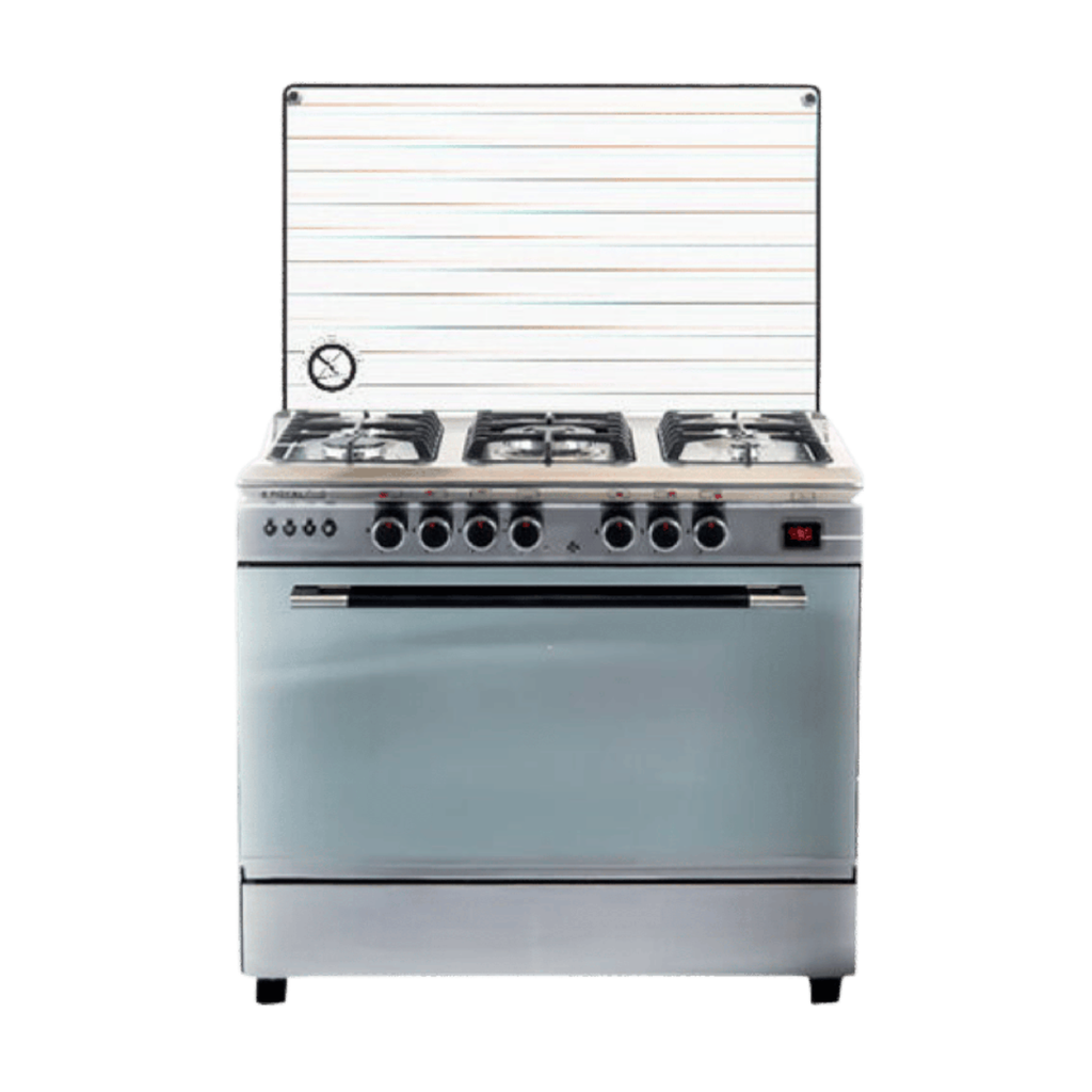 Freestanding Gas Cooker Royal Gas, 90×60cm, 5 Burners, Fan, Cast Iron Grates, Full Safety, Digital, Stainless Steel - Perfect