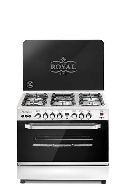 Freestanding Gas Cooker Royal Gas, 90×60cm, 5 Burners, Fan, Cast Iron Grates, Full Safety, Digital, Stainless Steel - Master Chef Sensor