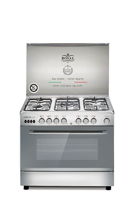 Freestanding Gas Cooker Royal Gas, 90×60cm, 5 Burners, Fan, Cast Iron Grates, Stainless Steel - Crystal Cast