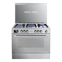 Freestanding Gas Cooker Real Tech, 90×60cm, 5 Burners, Full Safety, Fan, Cast Iron Grates, Digital Touch, Stainless Steel - Smart Touch