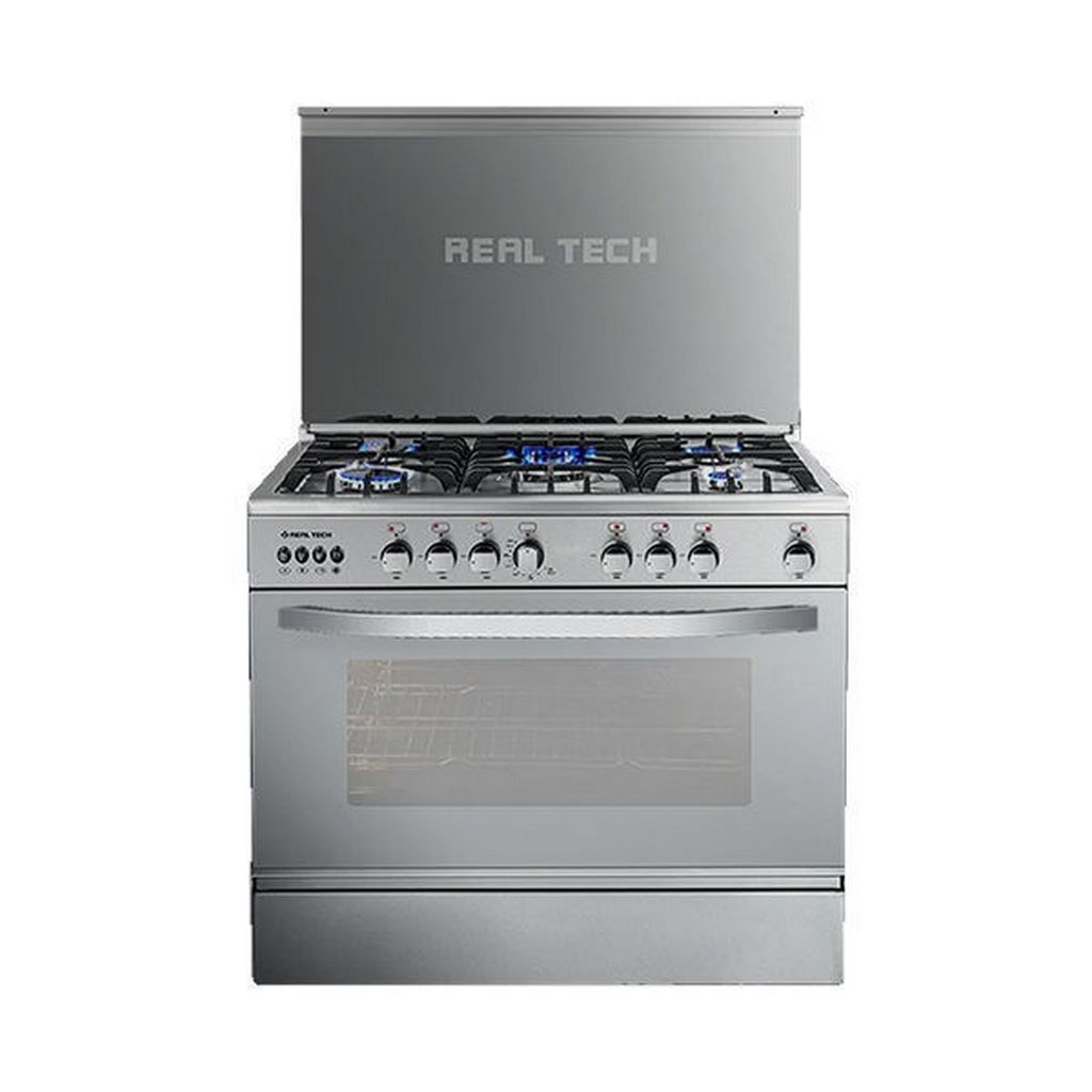 Freestanding Gas Cooker Realtech, 90×60cm, 5 Burners, Fan, Stainless Steel - Magic Cast