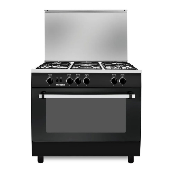 Freestanding Gas Cooker Fresh, 90×60cm, 5 Burners, Oven Safety, Stainless Steel Surface, Black - Star