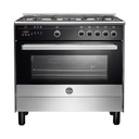 Freestanding Gas Cooker La Germania, 90×60cm, 5 Burners, Full Safety, Cast Iron Grates, Digital, Stainless Steel × Black - 9L10G4A1X4AWW