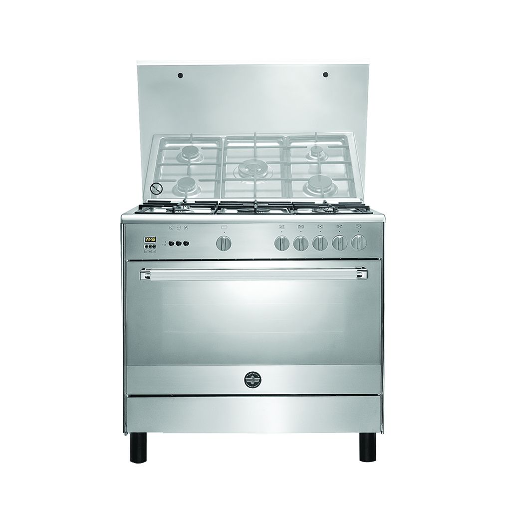 Freestanding Gas Cooker La Germania, 90×60cm, 5 Burners, Full Safety, Cast Iron Grates, Digital, Stainless Steel - 9C10GLA1X4AWW