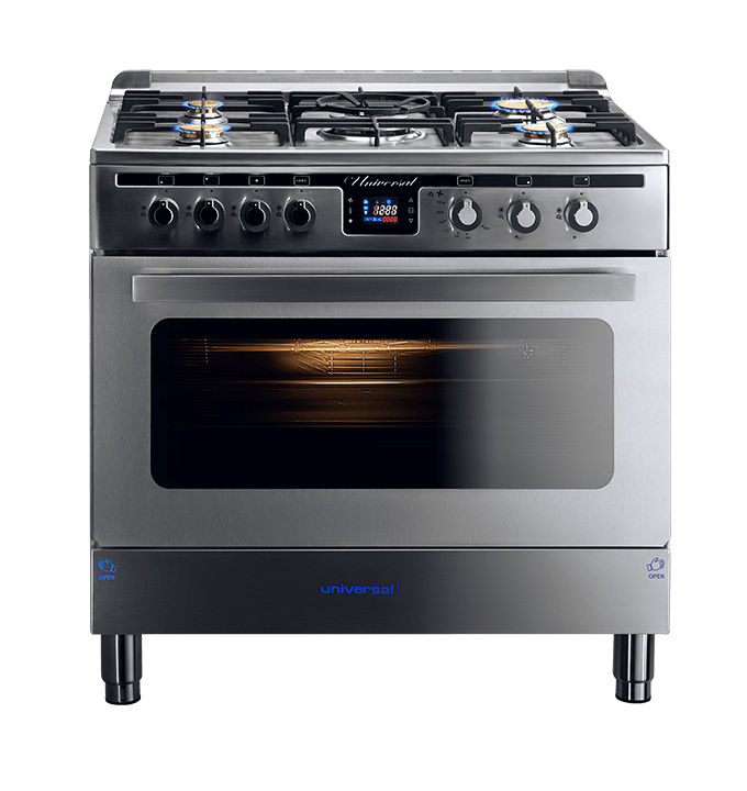 Freestanding Gas Cooker Universal, 90×60cm, 5 Burners, Full Safety, Touch, Stainless Steel - Solo Plus
