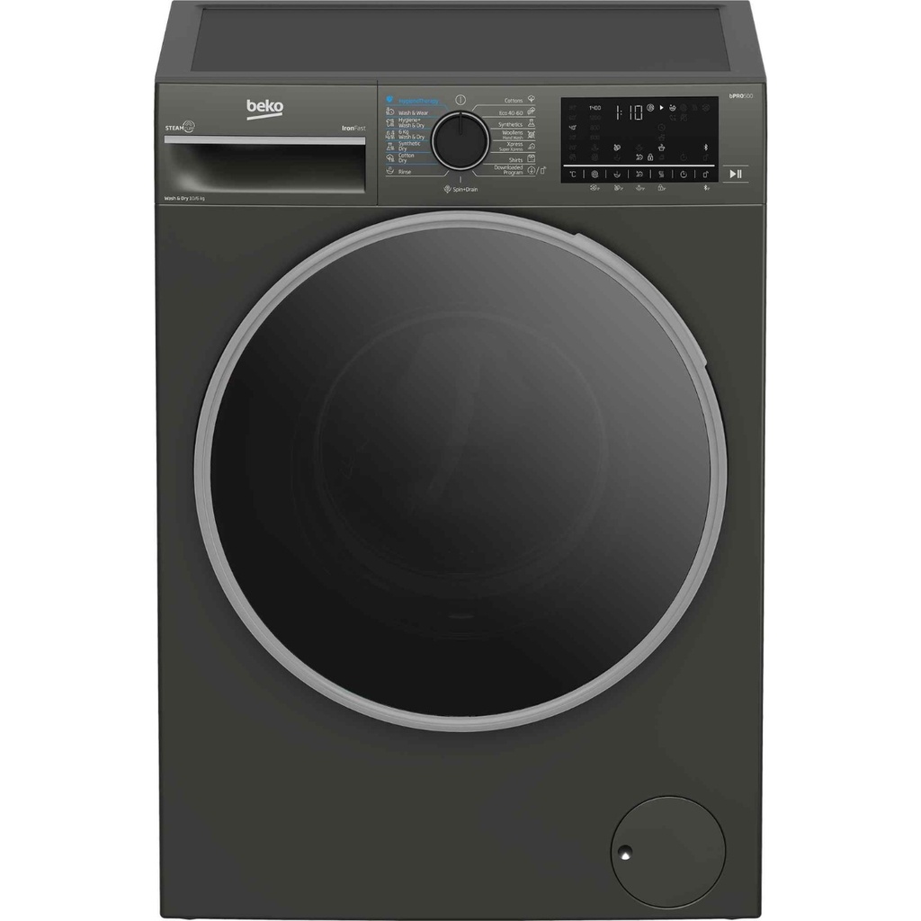 Automatic Washing Machine Beko, Front Load, 10kg, 6kg Dryer, 1400rpm, 15 Programs, Digital, Inverter, Bluetooth, Silver - BWD10640MCI