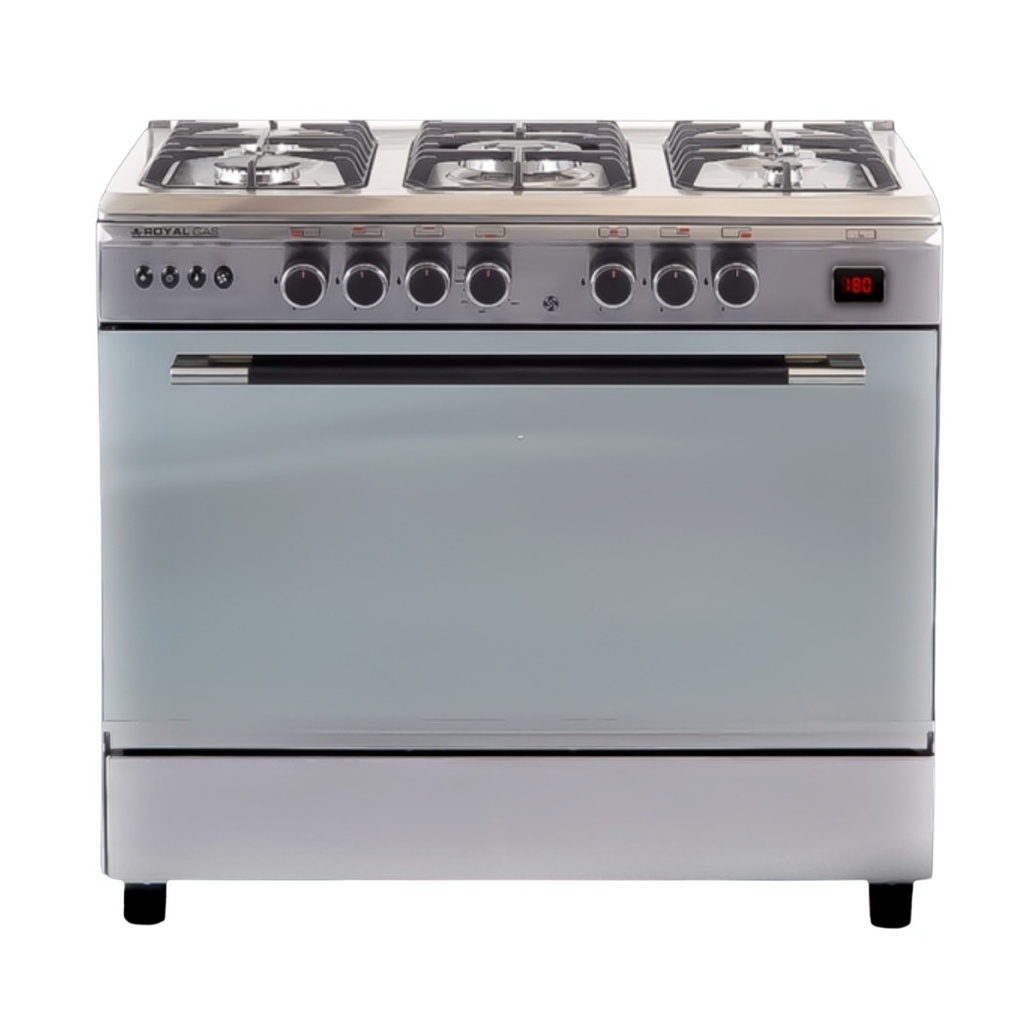 Freestanding Gas Cooker Royal Gaz, 90×60cm, 5 Burners, Fan, Cast Iron Grates, Digital, Stainless Steel - Perfect