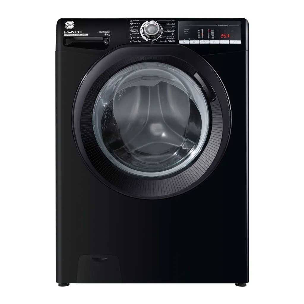 Automatic Washing Machine Hoover, Front Load, 8kg, 1200rpm, Steam, WiFi, Black - H3WOS283TABB4ELA