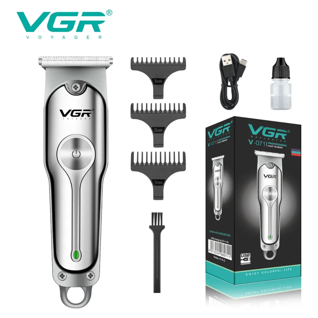 Hair Clipper VGR Turbo, 2 Speeds + Turbo, 3 Guide Combs (1/2/3mm), Type-C Fast Charging, Cordless - V-071