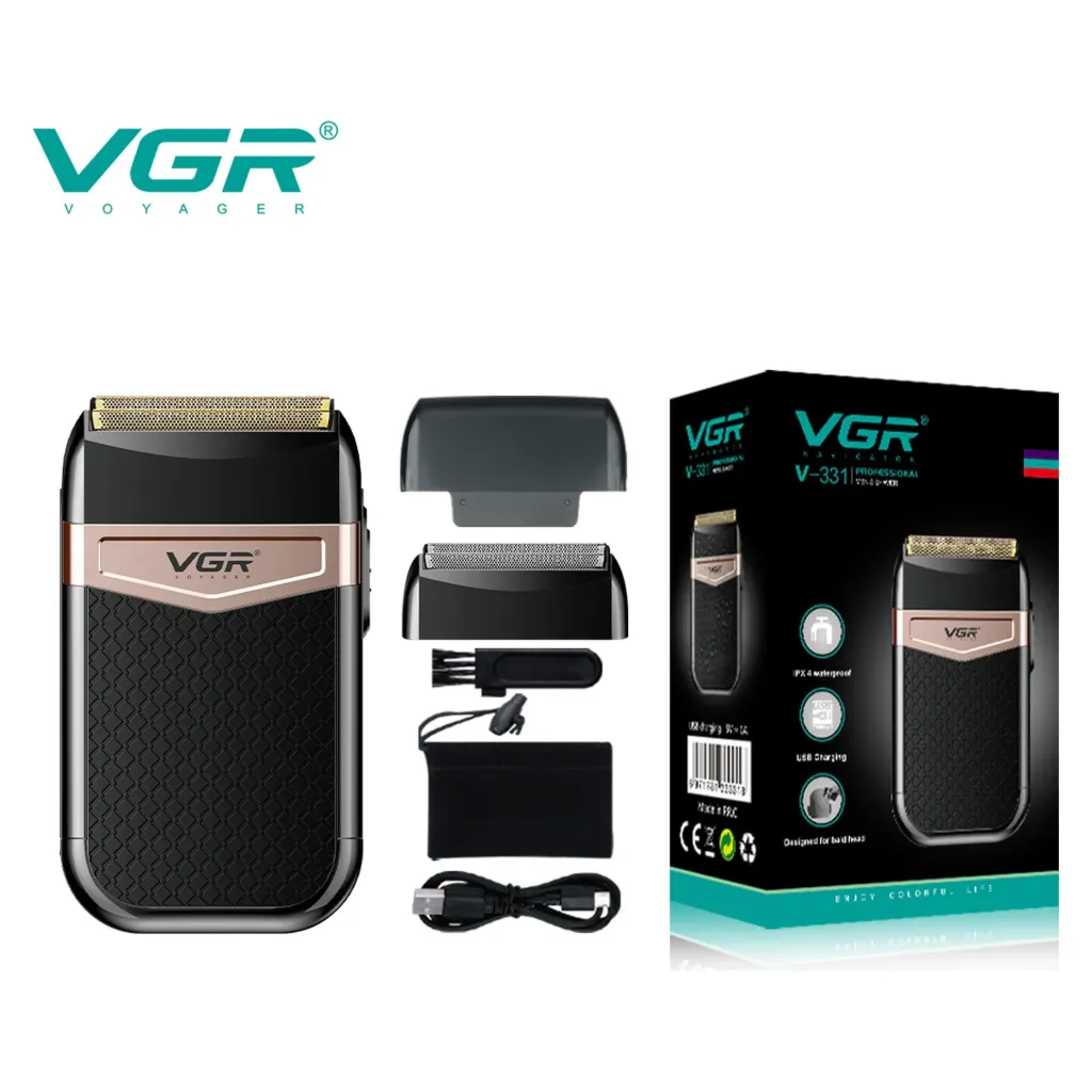 Foil Shaver VGR, Dual Hypoallergenic Foils + Stainless Steel Cutter, IPX4 Waterproof, USB Charging, Travel Pouch - V-331