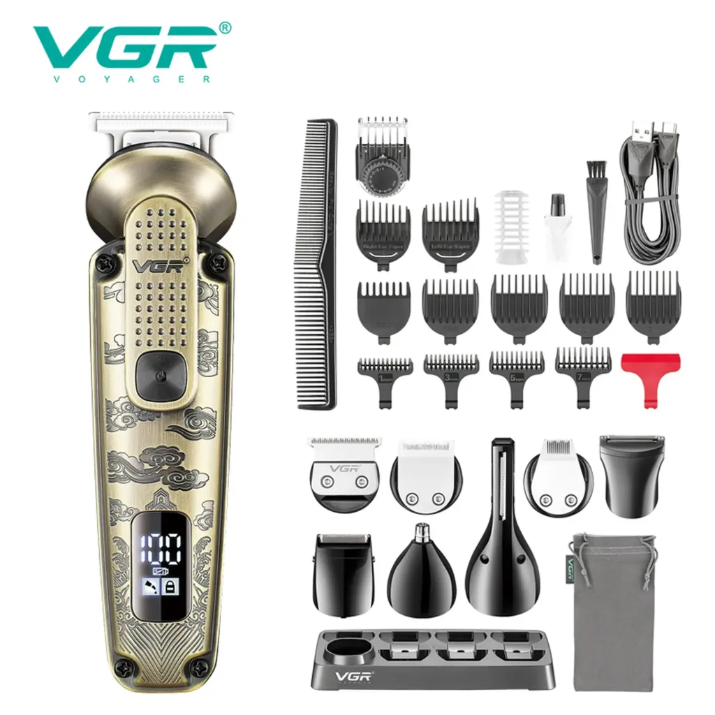 Grooming Kit VGR, 8-in-1 Men's Electric Shaver, IPX6 Waterproof, 28-Piece Set, 1200mAh Li-ion, LED Display - V-103
