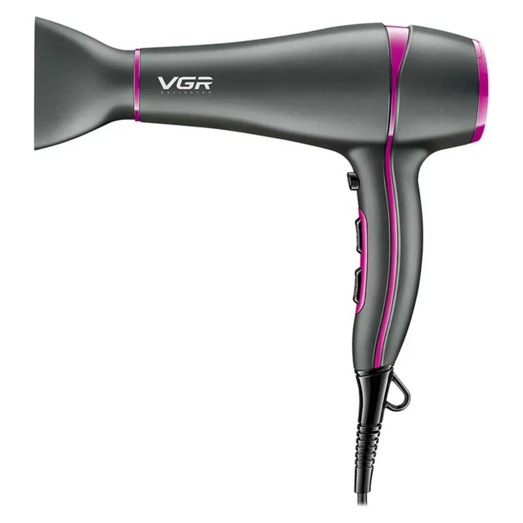Hair Dryer VGR Professional, 1800-2000W DC Motor, 2 Heat + 2 Speed Settings, Detachable Nozzle, ABS Matte Body, 3m Swivel Cord - V-402
