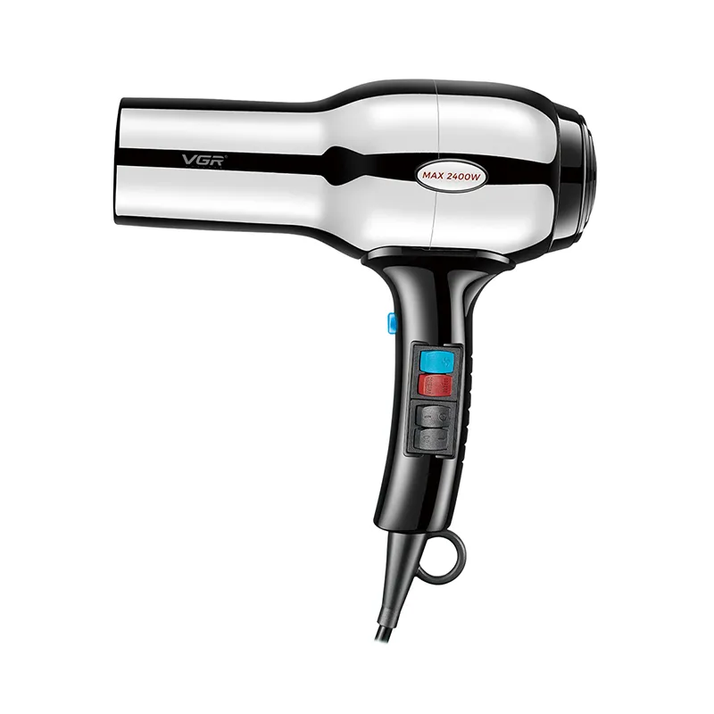 Hair Dryer VGR Professional, 2400W, 3 Heat + 2 Speed Settings, Cool Shot, Stainless Steel Body, Removable Filter, Black - V-465
