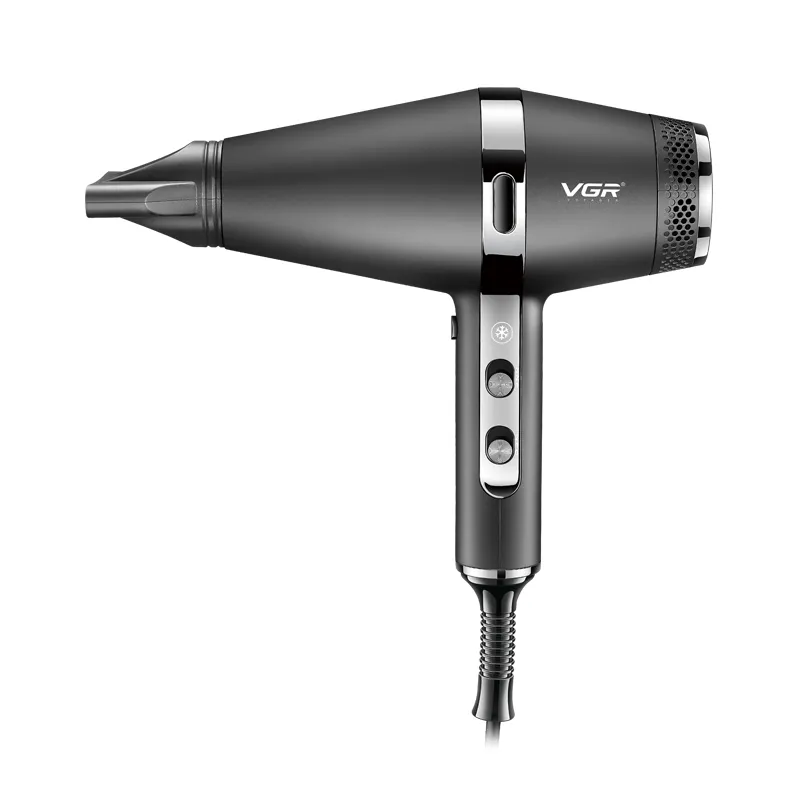 Hair Dryer VGR Professional, 1800-2200W AC Motor, Turbo + Cool Shot, 3 Nozzles, 2.5m Cord, Black - V-451