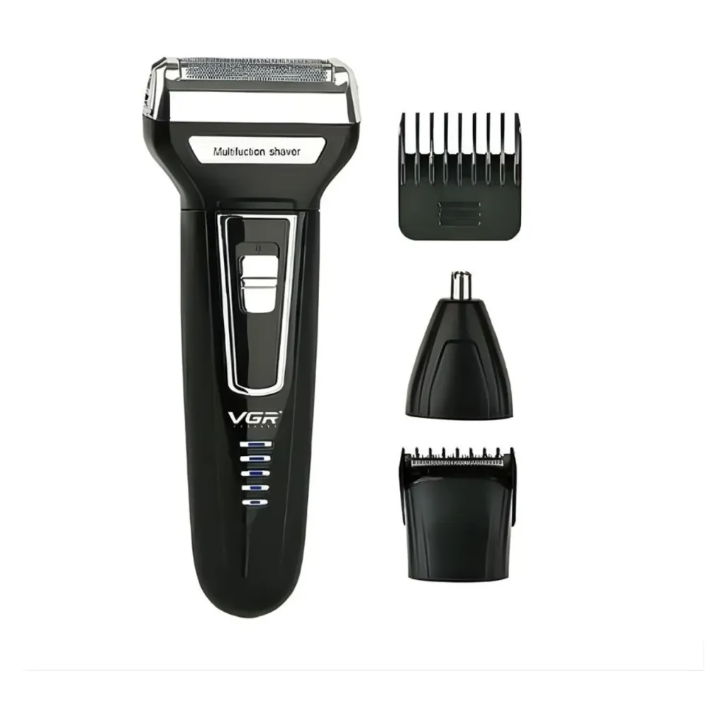Men's Electric Shaver VGR, 3-in-1 Rechargeable, Stainless Steel Blade, 60-min Runtime, 8h Charge, Black - V-210