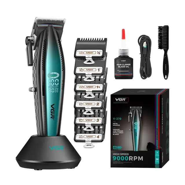 Men's Electric Shaver VGR Professional, Ceramic Blade, 9000 RPM, 2500mAh Li-ion, 250-min Runtime, LED Display, Metal Body, Cord & Cordless, Black - V-270