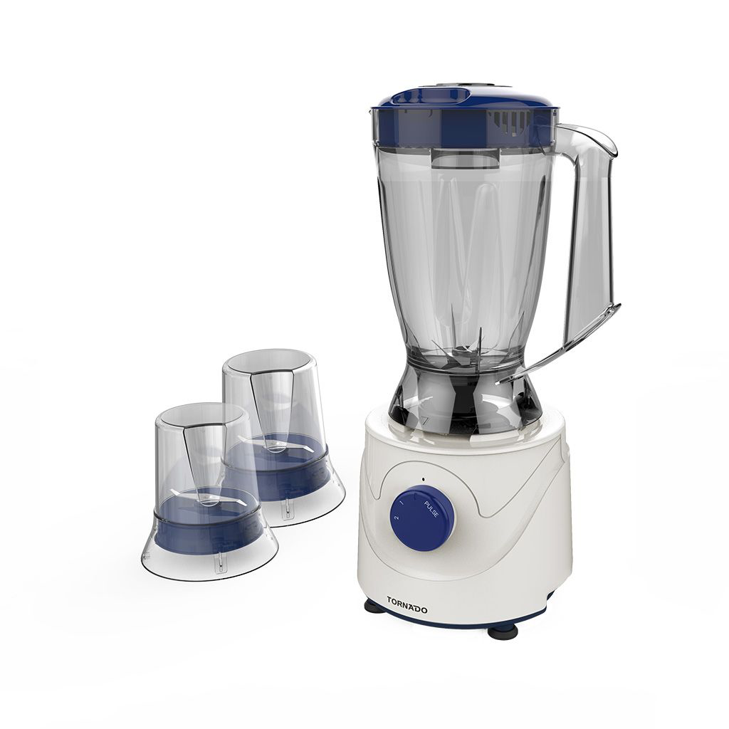 خلاط كهربائي تورنيدو 400 وات ، 1.5 لتر ، 2 مطحنة ، أبيض × أزرق BL400/2-BLUE
