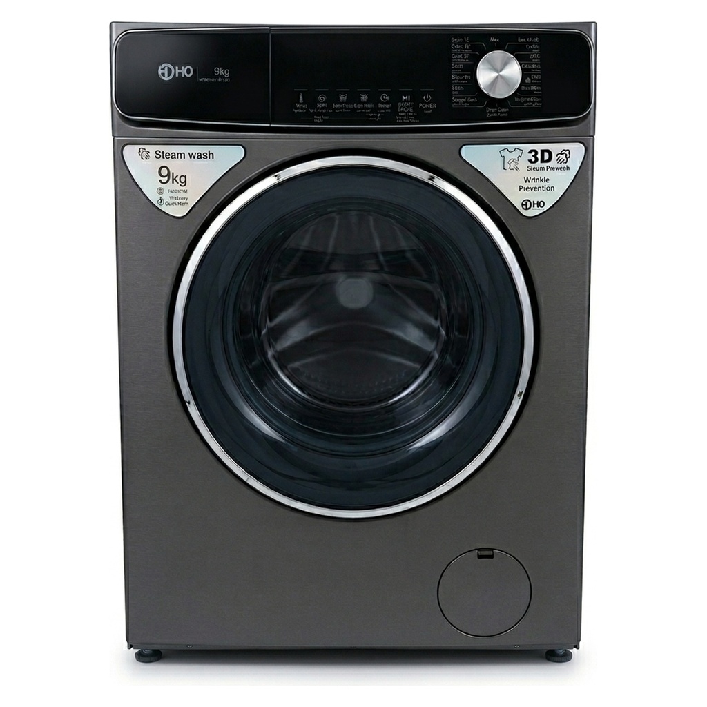 Automatic Washing Machine HOHO, Front Load, 9kg, 18 Programs, 1400rpm, BLDC Inverter, Steam, Auto Clean, Dark Silver - HFK101-A9018SG